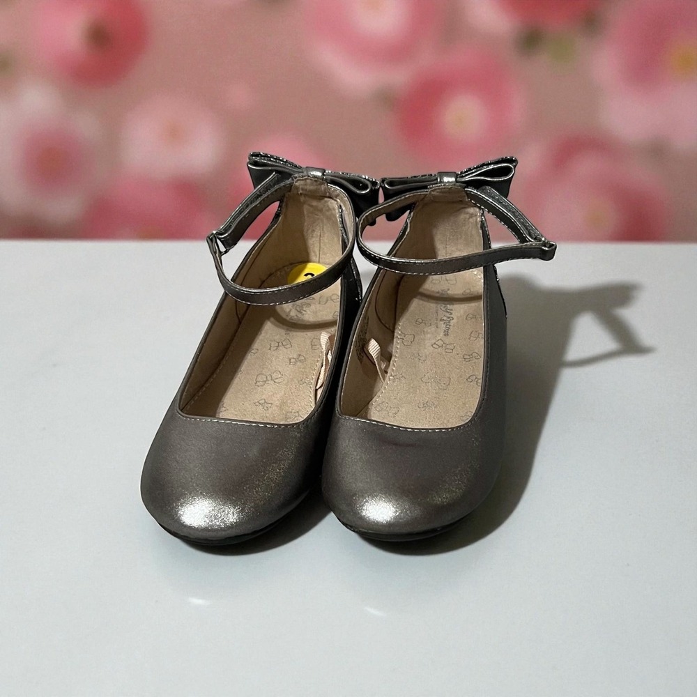 Girls Silver Glitter‎ Bow Mary Jane Flats Shoes Kids Size 3 Ballet Dress Shoes